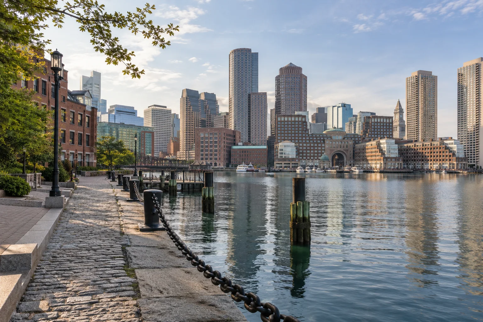 Illustrative scene of Boston waterfront in natural daylight